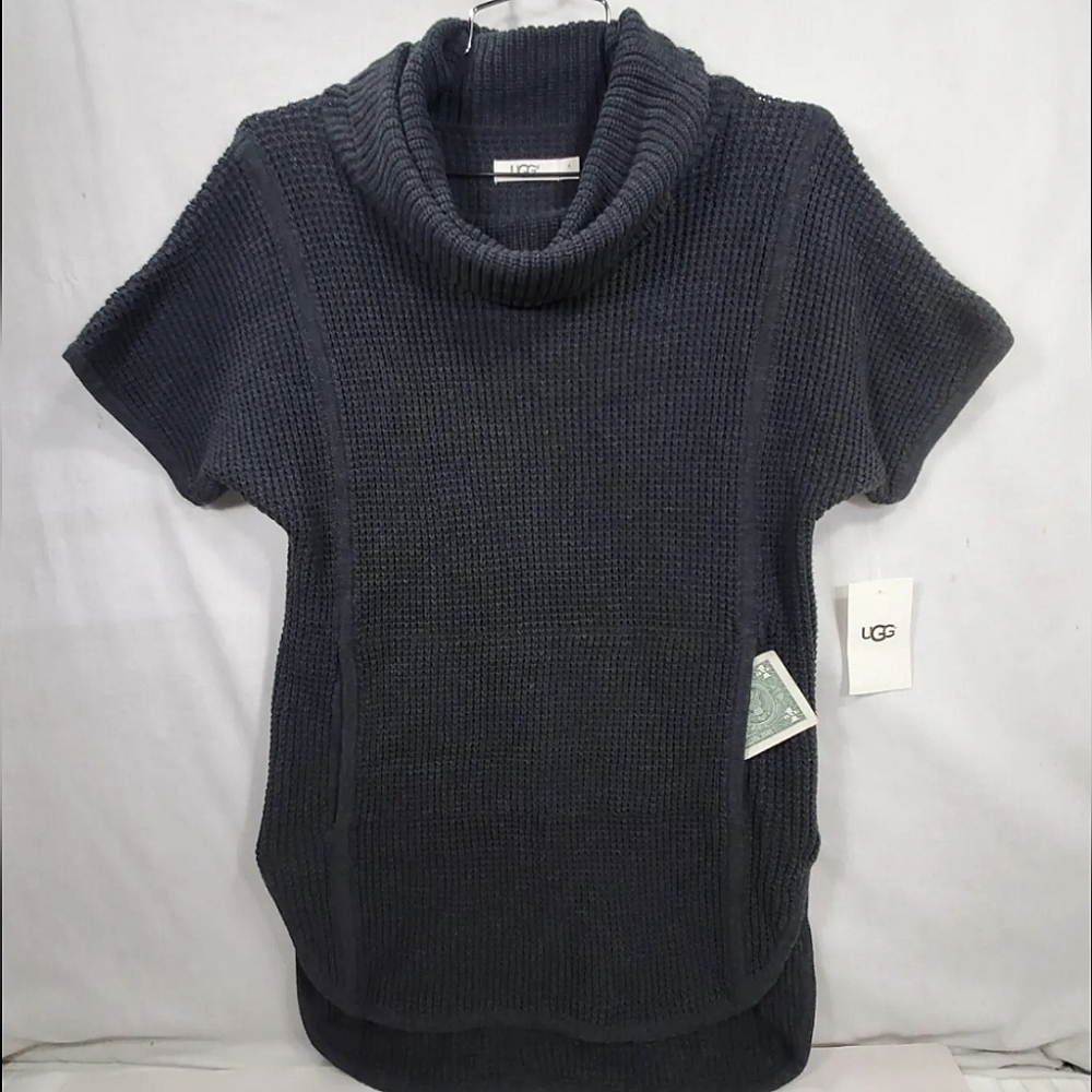 UGG Australia Selby Cowl Neck Tunic Sweater Medium M Top Black Bear Heather Gray